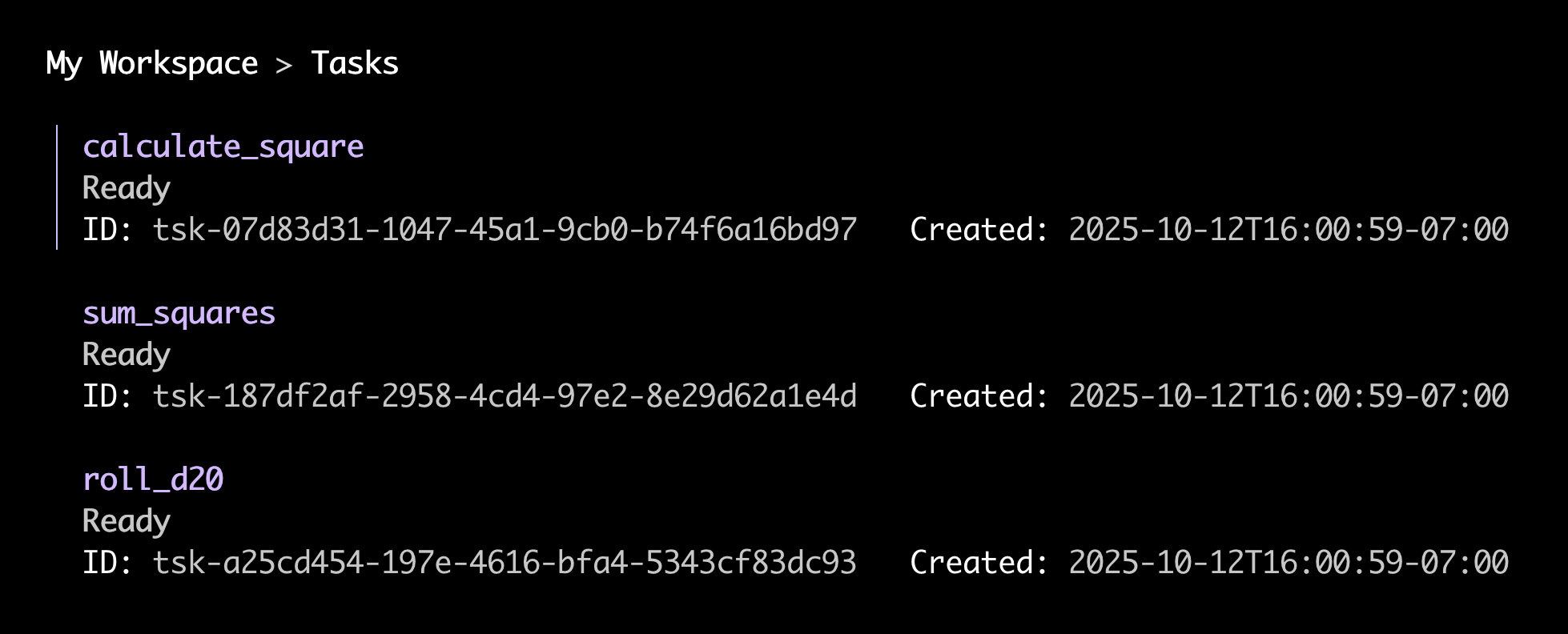 Listing tasks in the Render CLI