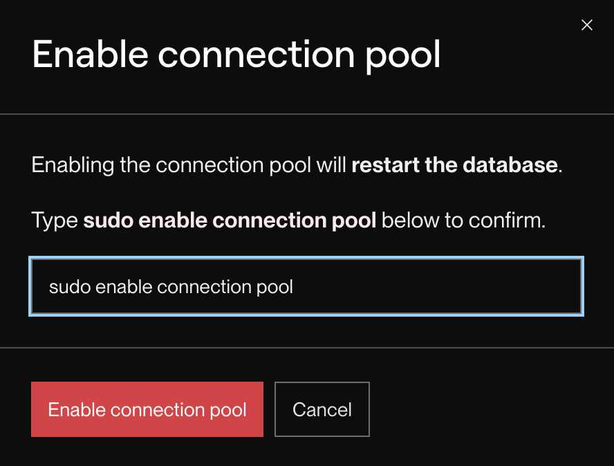 Render Postgres Connection Pool Enable Modal Screenshot