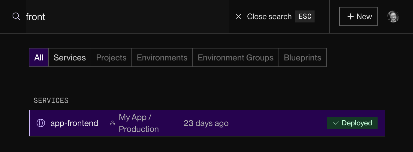 Workspace-wide search in the Render Dashboard