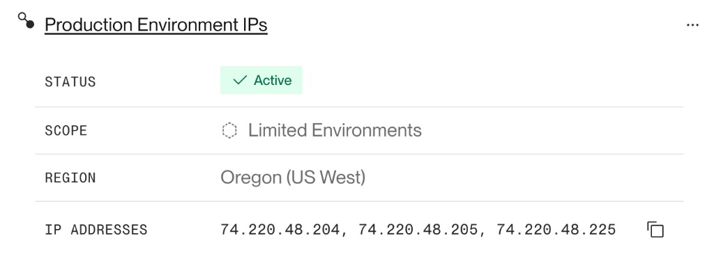 A dedicated IP set in the Render Dashboard