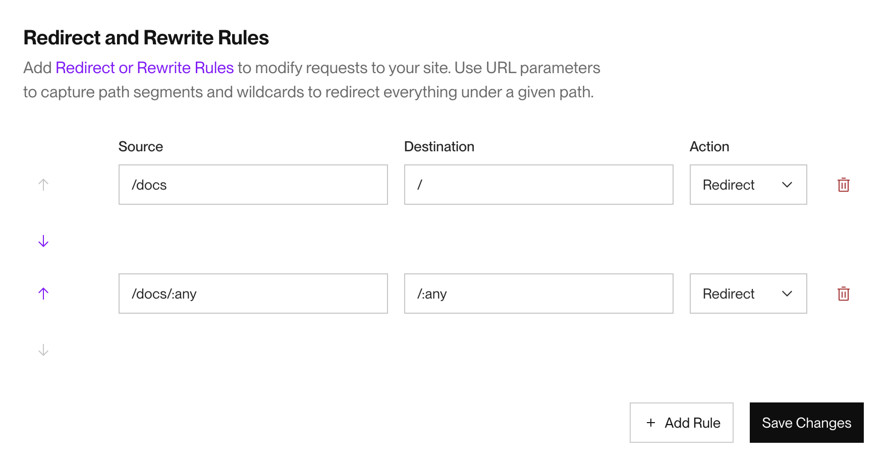 Setting redirect and rewrite rules in the Render Dashboard
