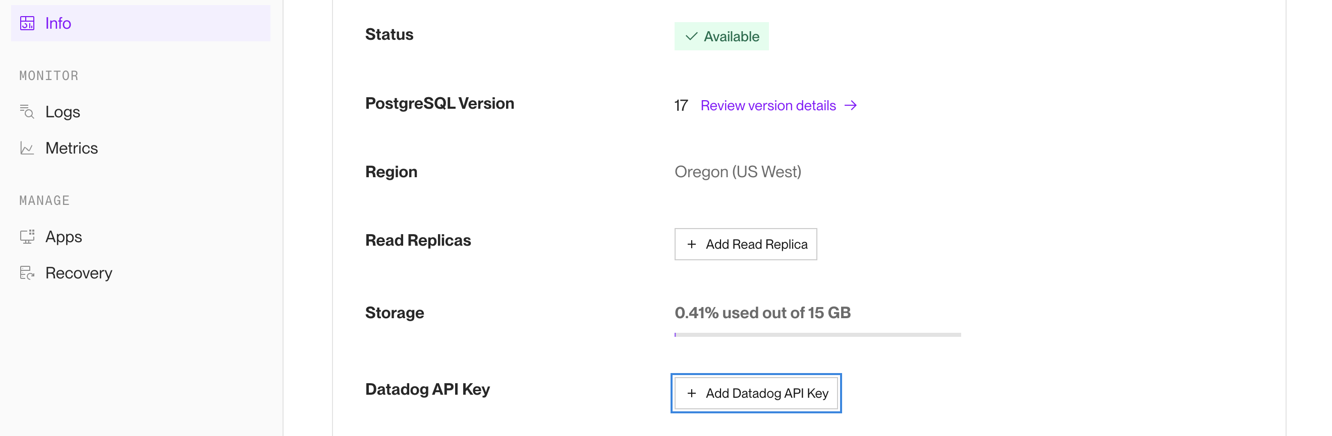 Add Datadog for existing databases