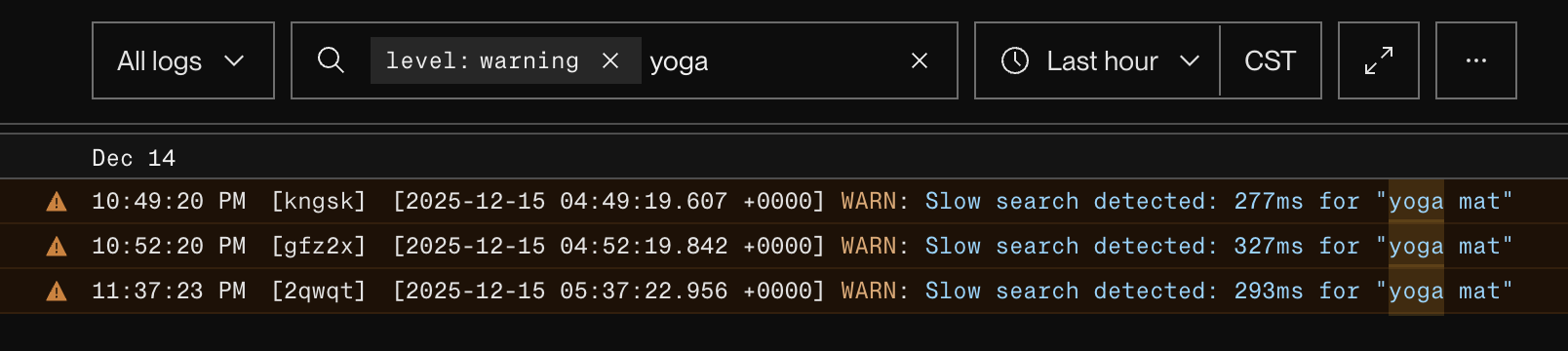 Log explorer in the Render Dashboard