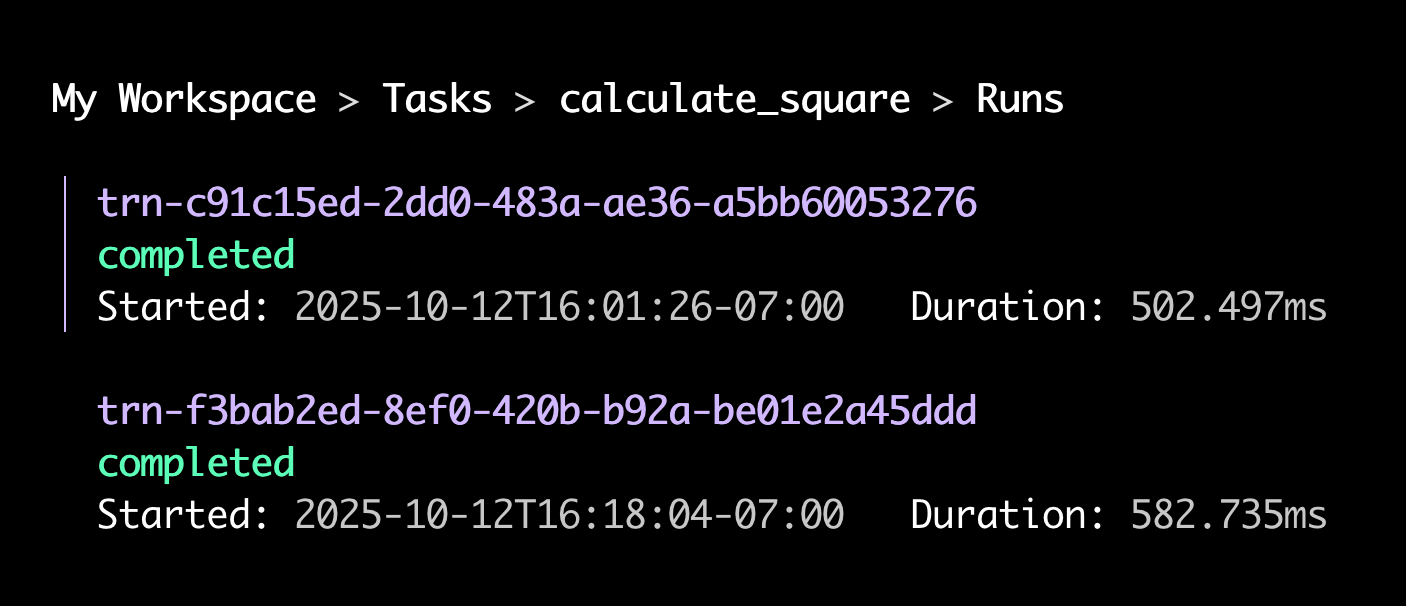Viewing task runs in the Render CLI