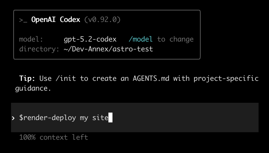 Invoking the render-deploy skill in Codex