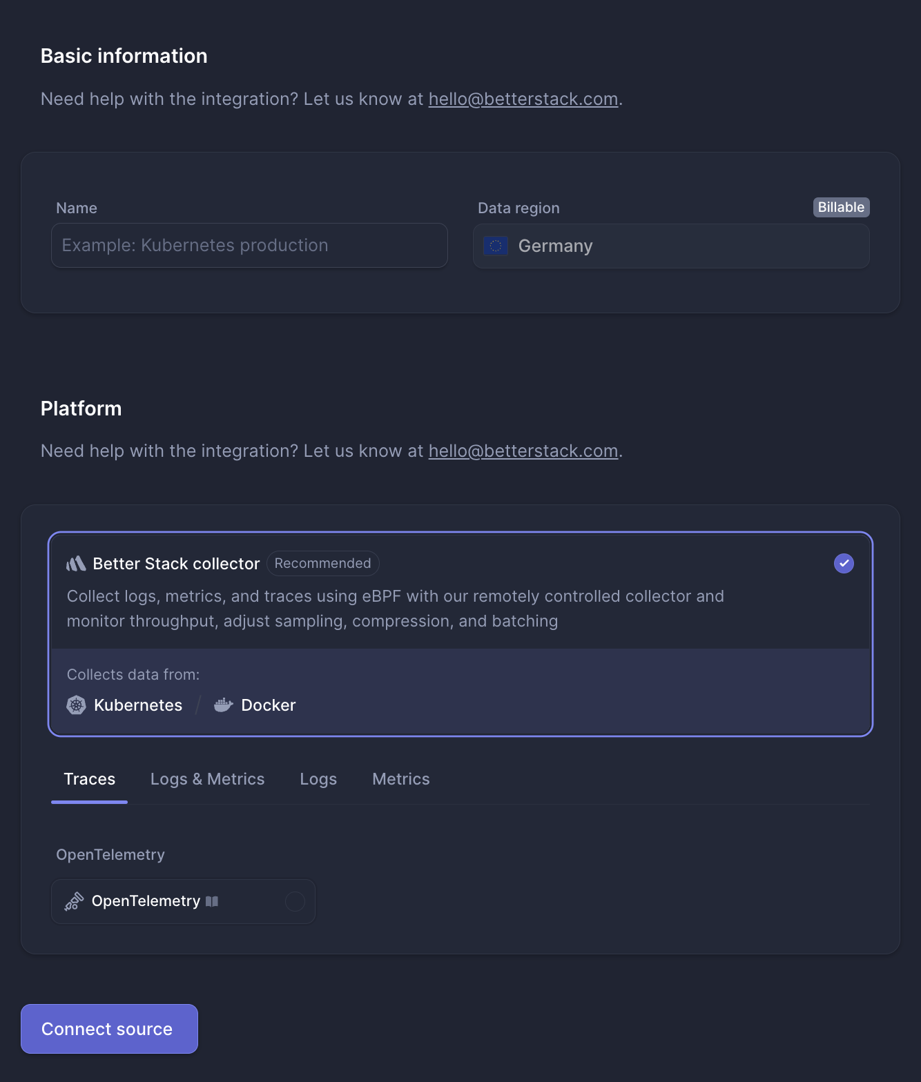 Connecting a Better Stack source