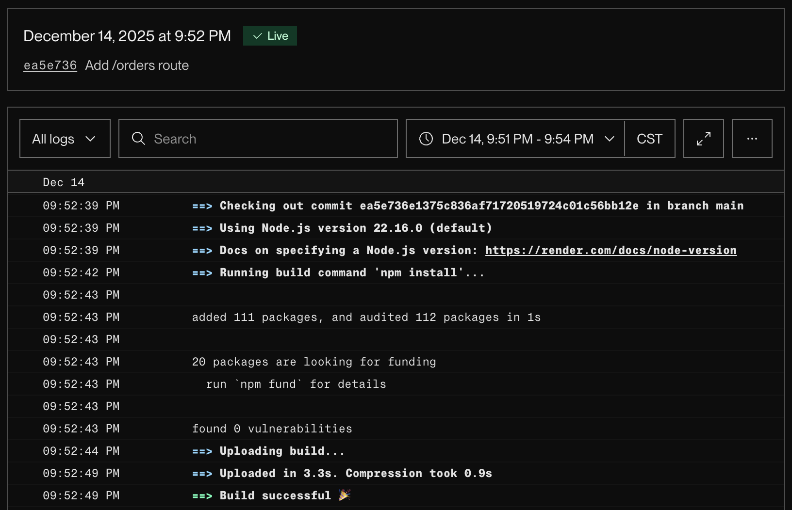 Viewing logs for a single deploy