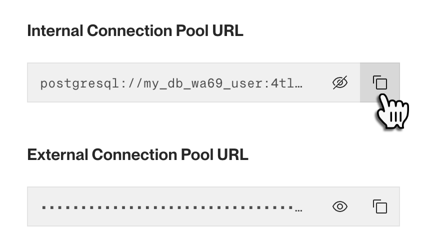Copying a connection pool URL in the Render Dashboard